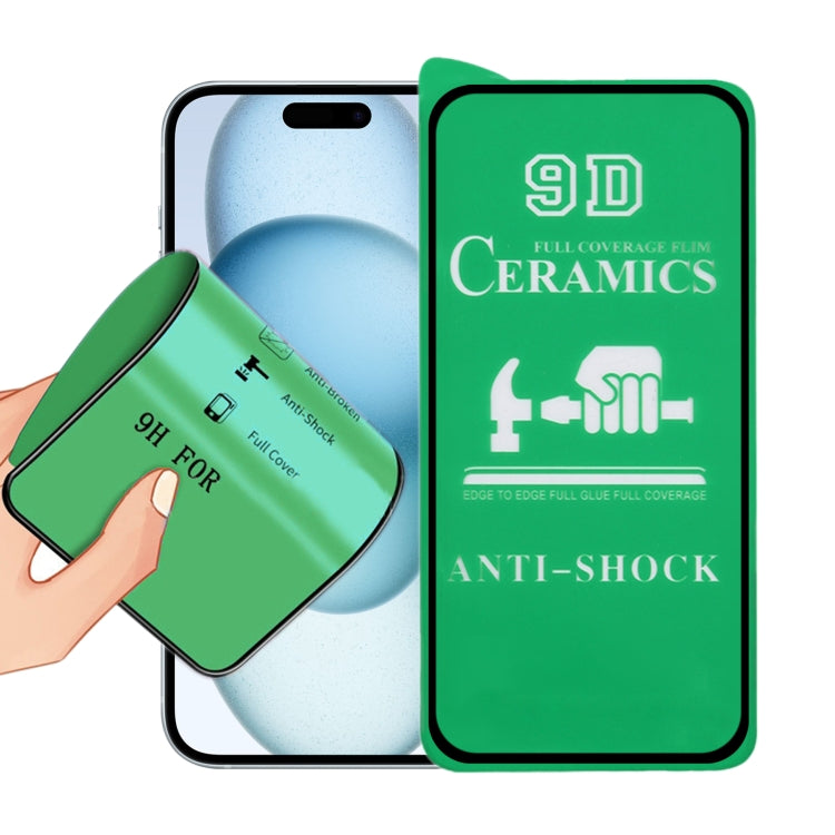 Pellicola ceramica a colla intera a schermo intero 9D, For iPhone 16 Pro Max, For iPhone 16 Pro, For iPhone 16 Plus, For iPhone 16, For iPhone 15 Pro Max, For iPhone 15 Pro, For iPhone 15 Plus, For iPhone 15