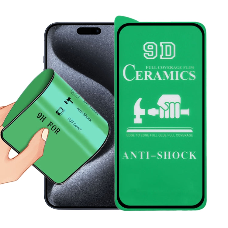 Pellicola ceramica a colla intera a schermo intero 9D, For iPhone 16 Pro Max, For iPhone 16 Pro, For iPhone 16 Plus, For iPhone 16, For iPhone 15 Pro Max, For iPhone 15 Pro, For iPhone 15 Plus, For iPhone 15