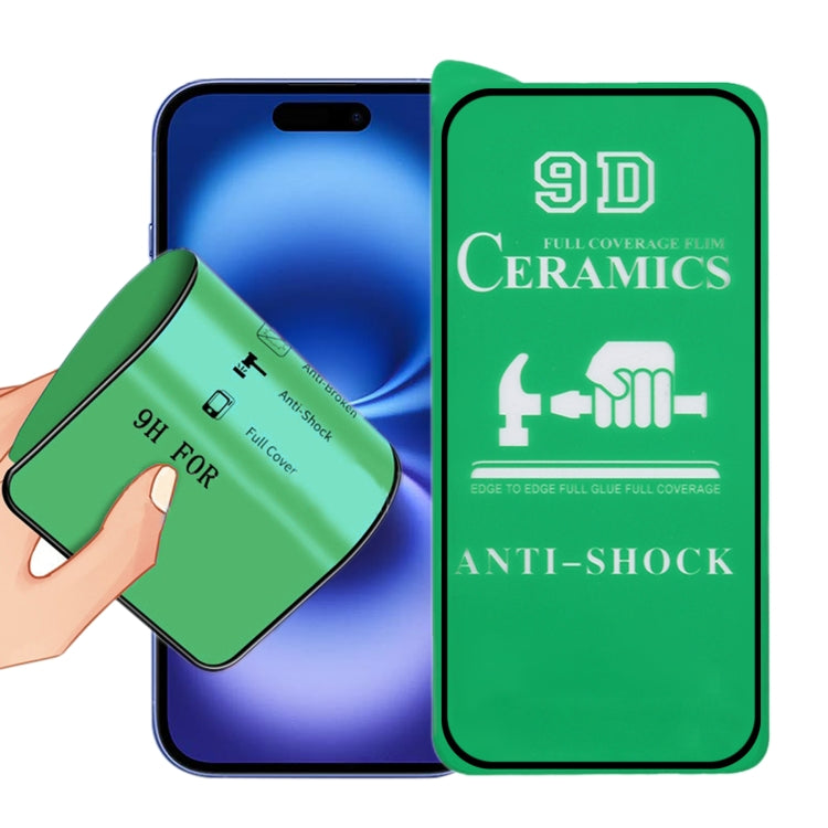 Pellicola ceramica a colla intera a schermo intero 9D, For iPhone 16 Pro Max, For iPhone 16 Pro, For iPhone 16 Plus, For iPhone 16, For iPhone 15 Pro Max, For iPhone 15 Pro, For iPhone 15 Plus, For iPhone 15