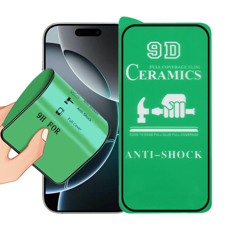 Pellicola ceramica a colla intera a schermo intero 9D, For iPhone 16 Pro Max, For iPhone 16 Pro, For iPhone 16 Plus, For iPhone 16, For iPhone 15 Pro Max, For iPhone 15 Pro, For iPhone 15 Plus, For iPhone 15